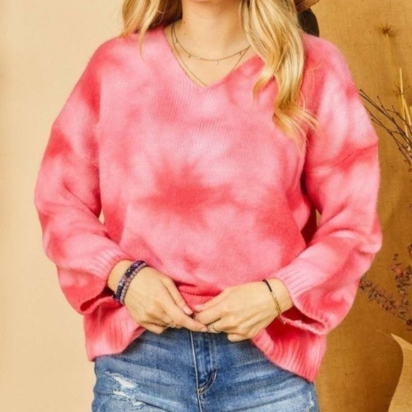 💗 PINK TIEDYE LONG SLEEVE V-NECK
SWEATER - Picture 2 of 5